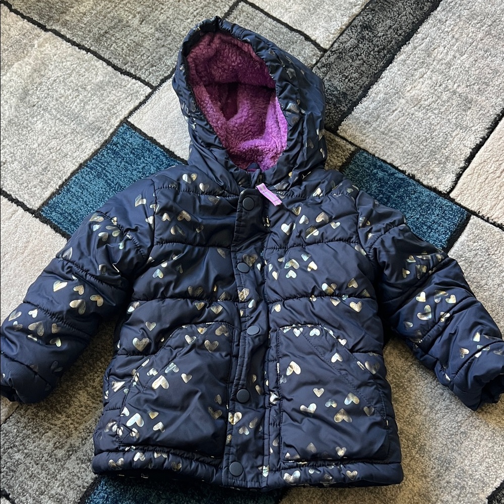 Cat & Jack Navy Heart Puffer Jacket